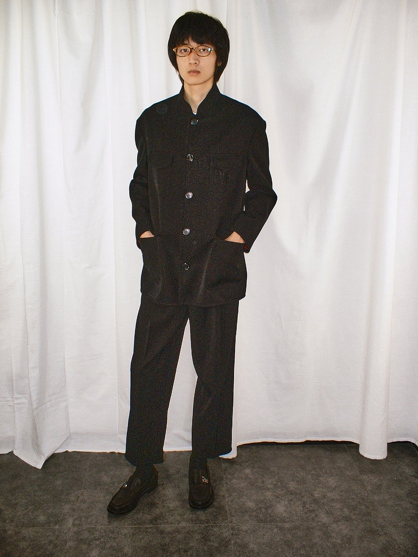 Black Piping mandarin collar jacket