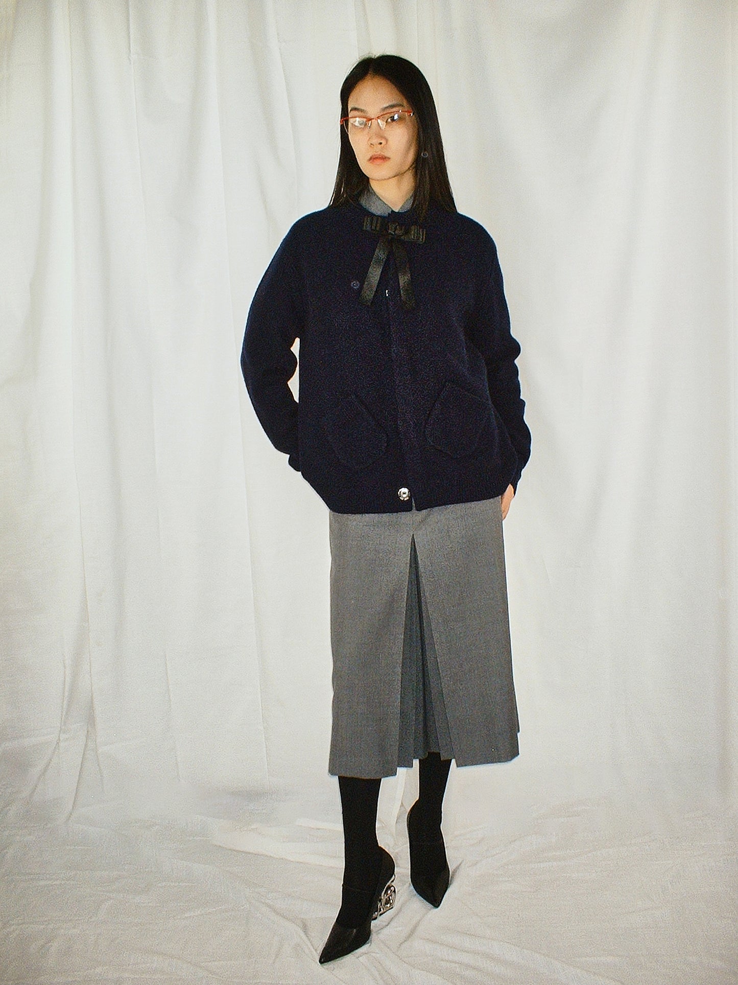 Navy Ribbon tie cardigan