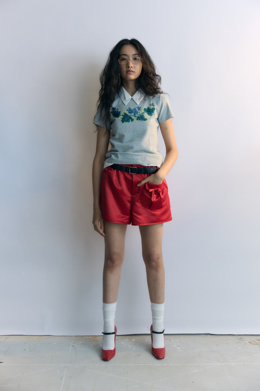 Grey Beads Embroidery T-shirt