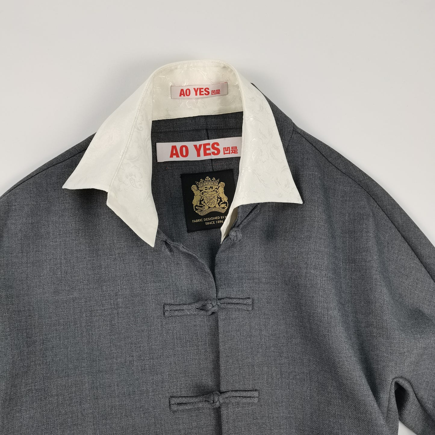 Grey Double Collar Chinese Frogs Serge Shirt