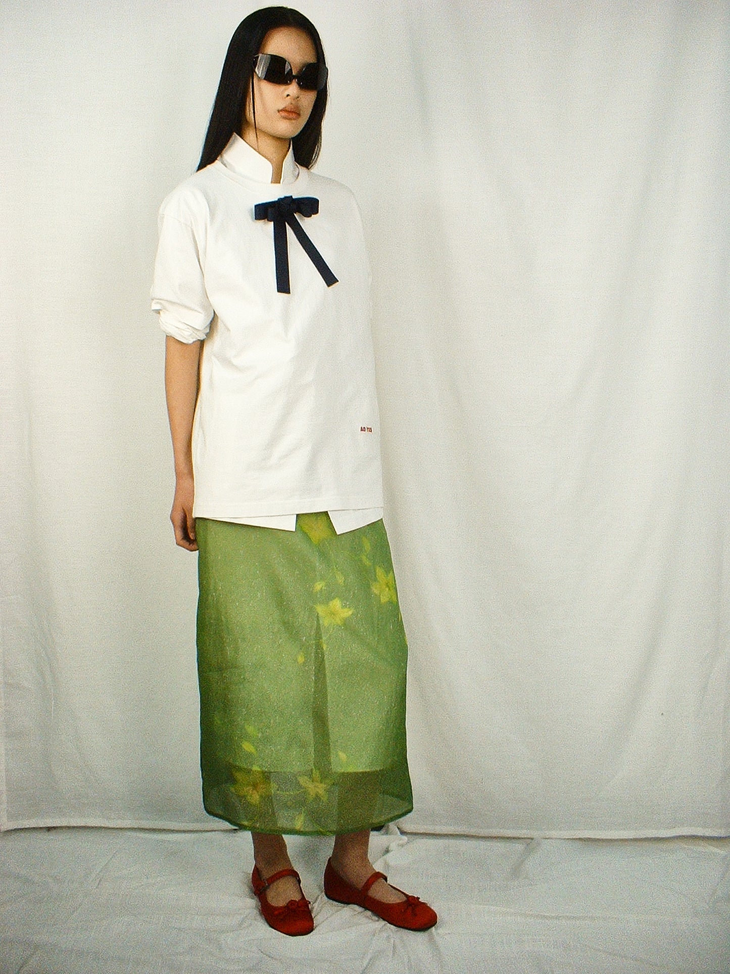 White Pankou ribbon tie T-shirt