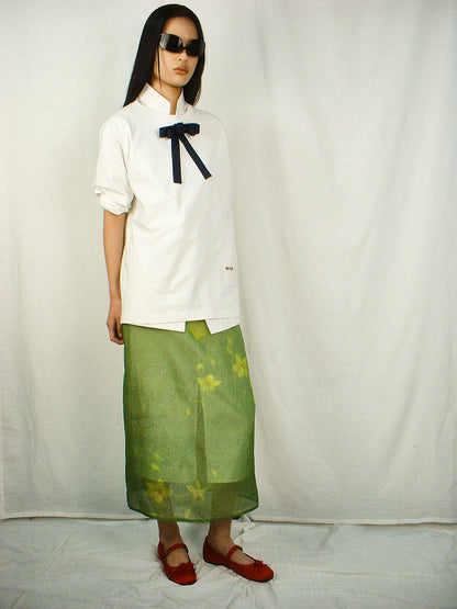 White Pankou ribbon tie T-shirt