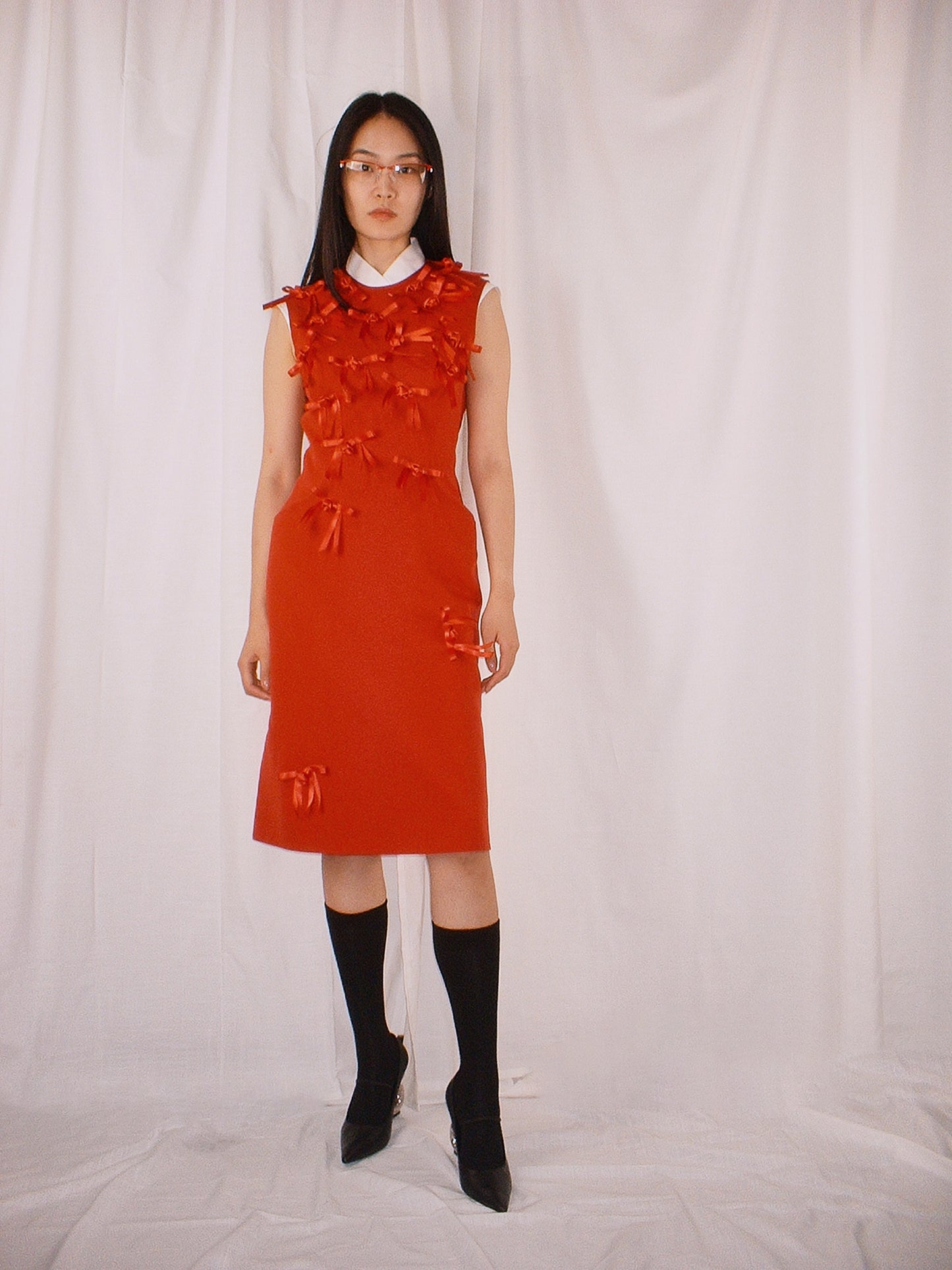 Red Ribbon tie Thurman midi dress