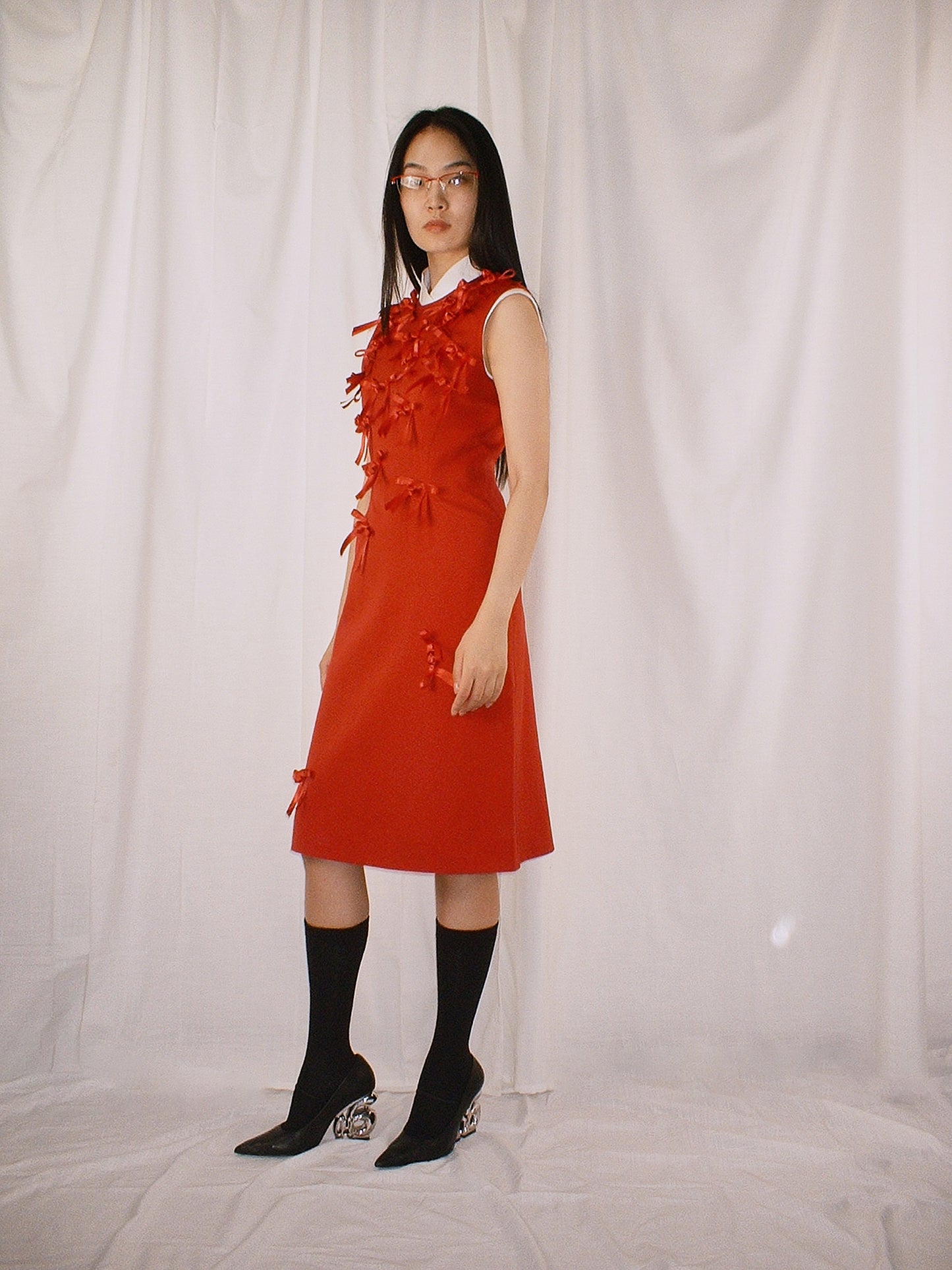 Red Ribbon tie Thurman midi dress