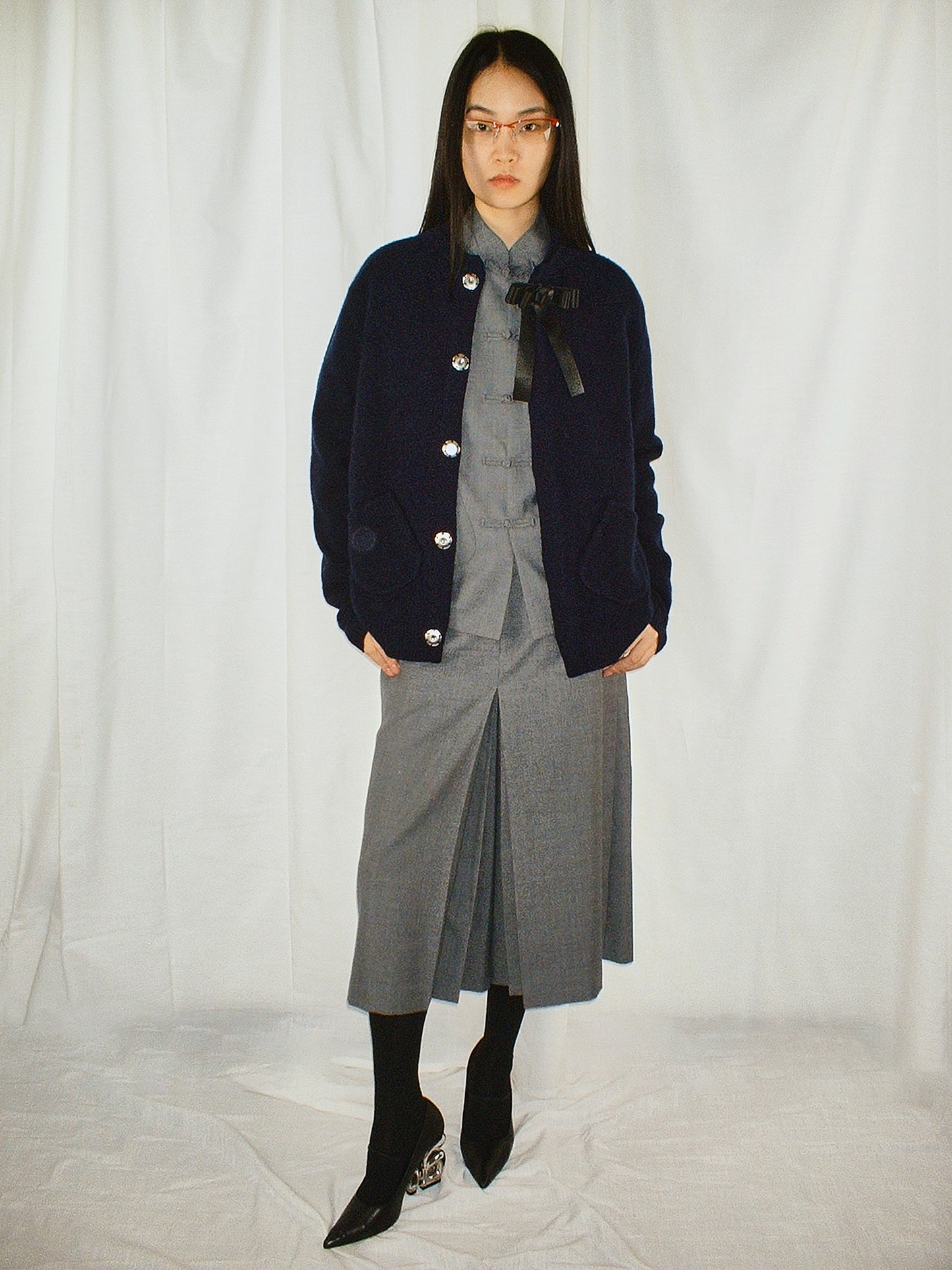 Navy Ribbon tie cardigan