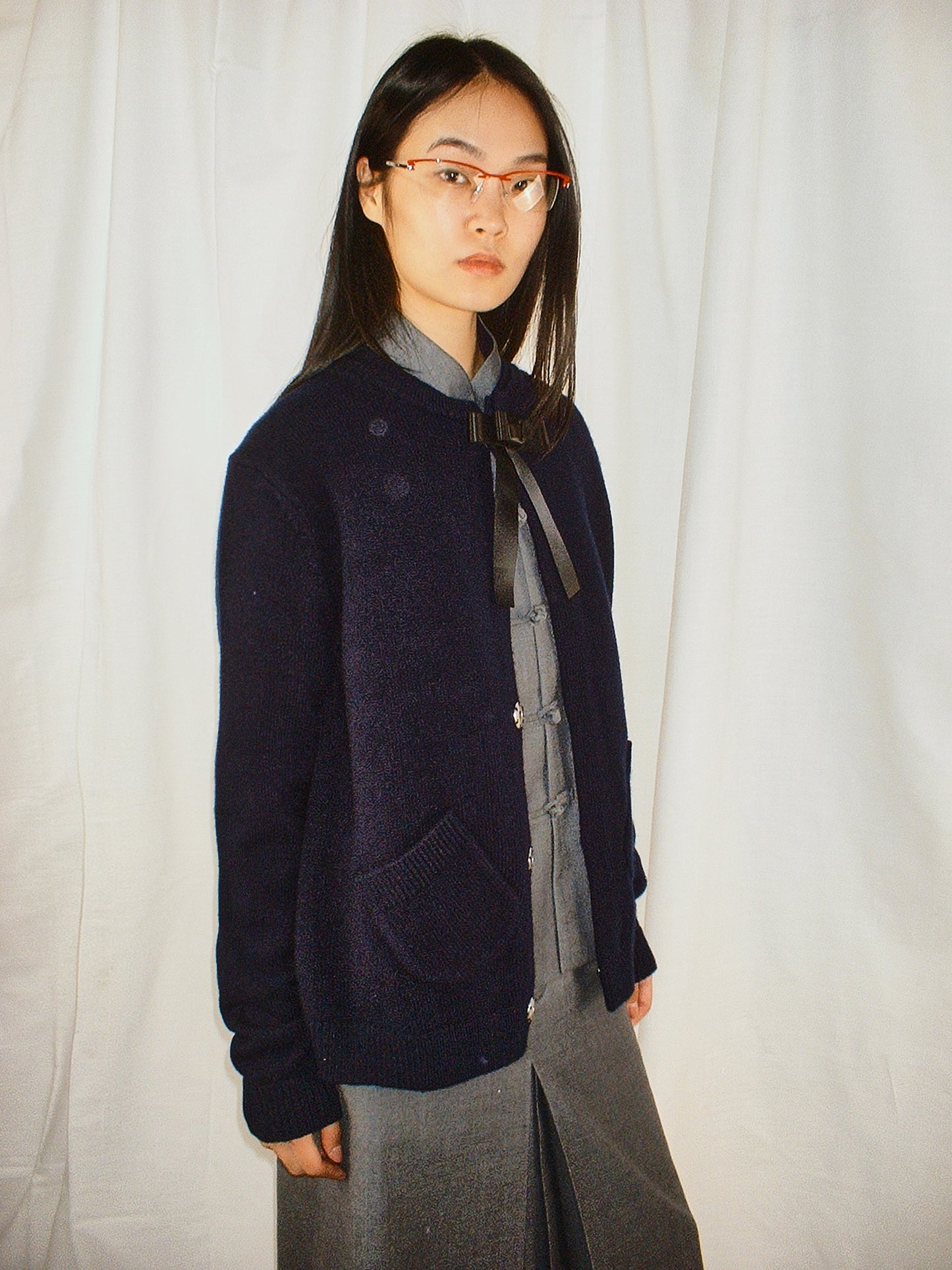 Navy Ribbon tie cardigan