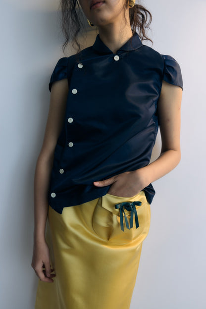 Navy Floral Sleeves Top