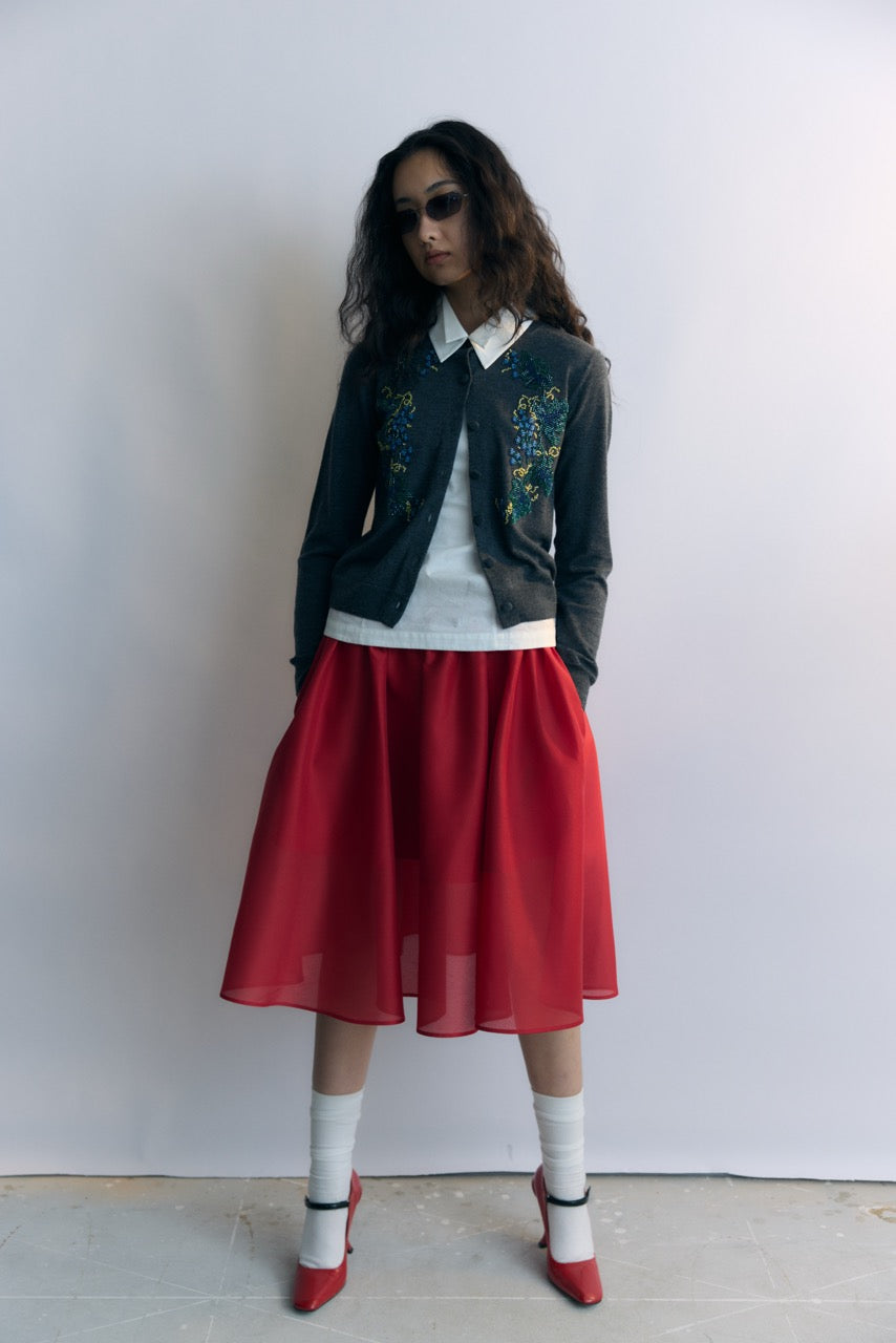 Red Elastic Waistband Flared Skirt