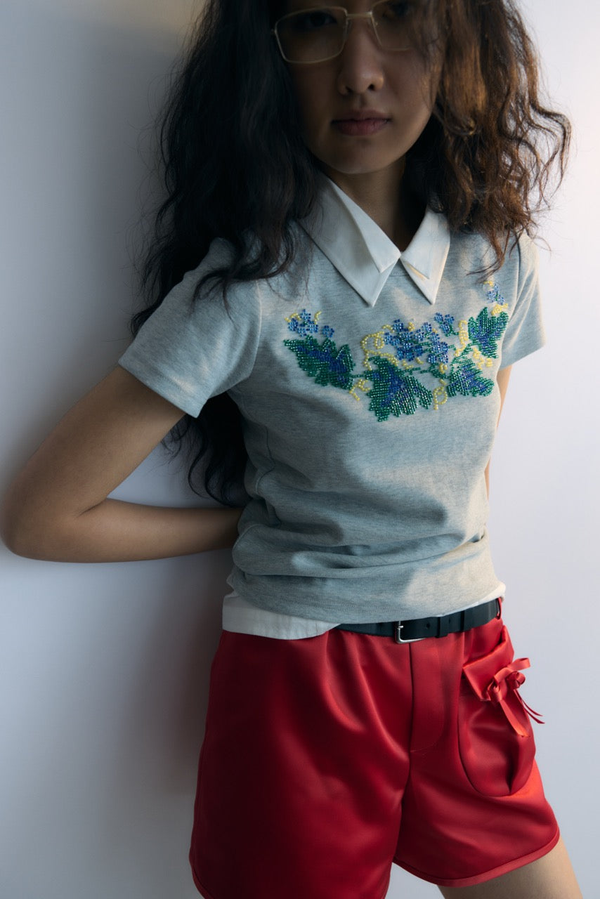 Grey Beads Embroidery T-shirt