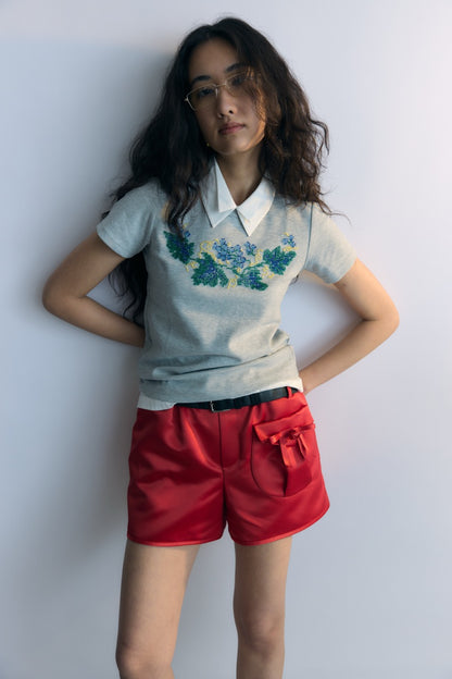 Grey Beads Embroidery T-shirt