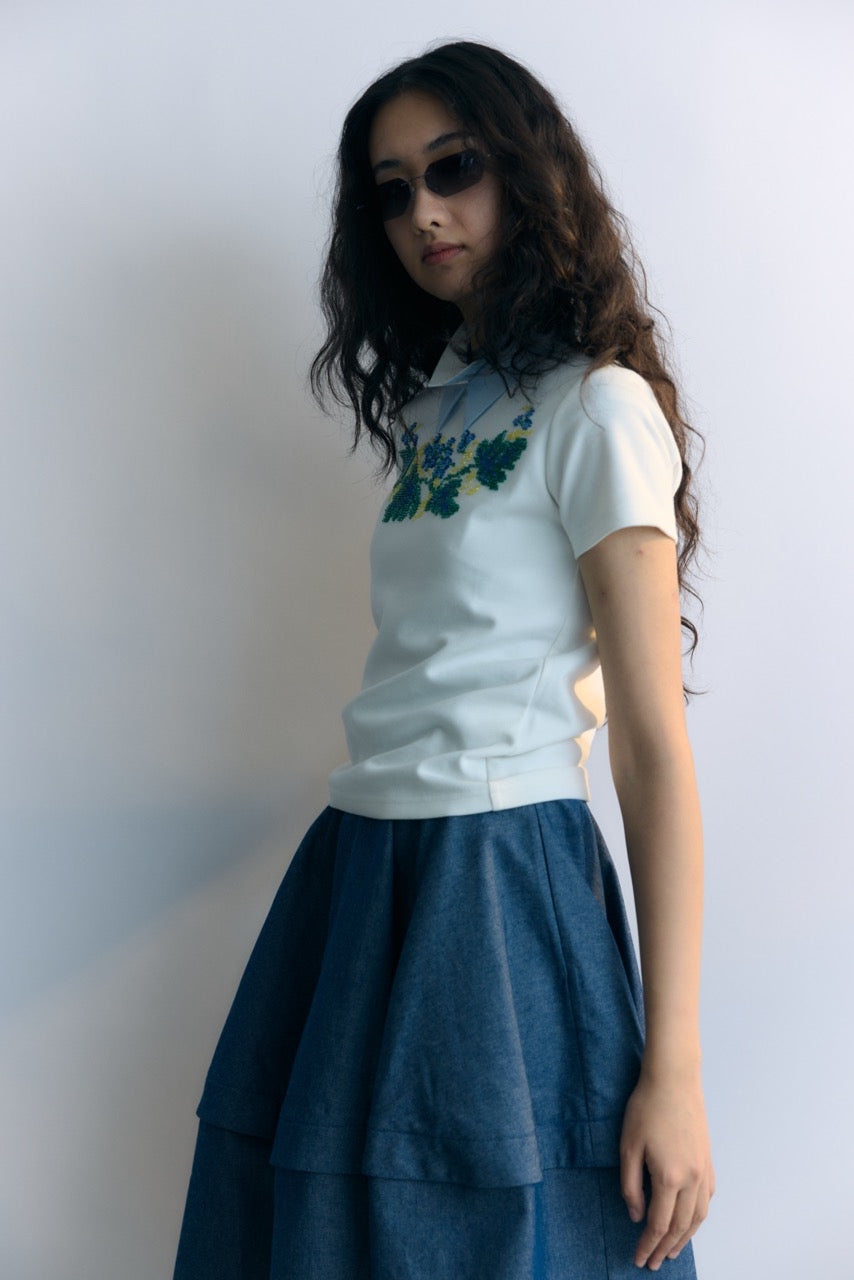 White Beads Embroidery T-shirt