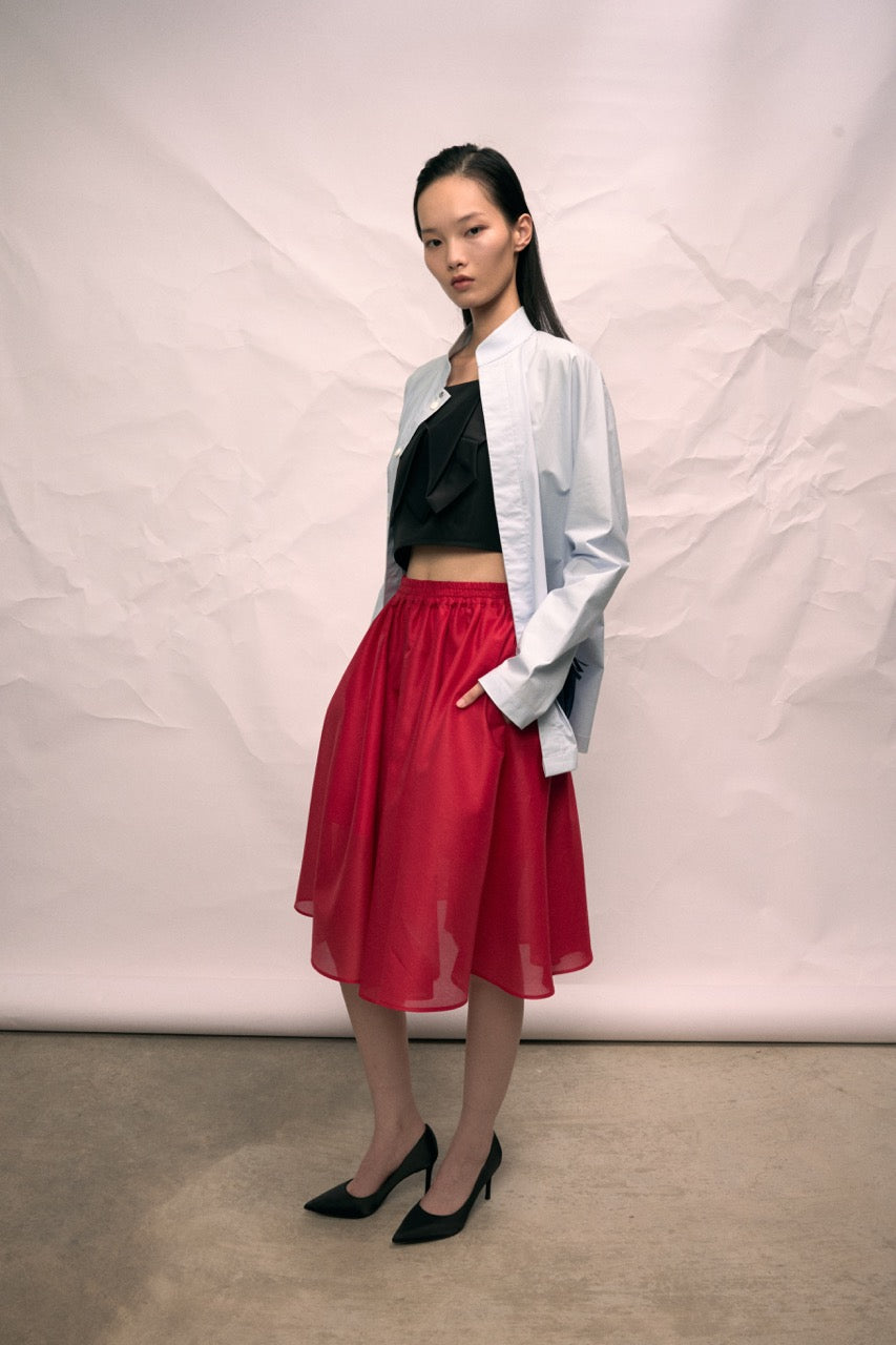 Red Elastic Waistband Flared Skirt
