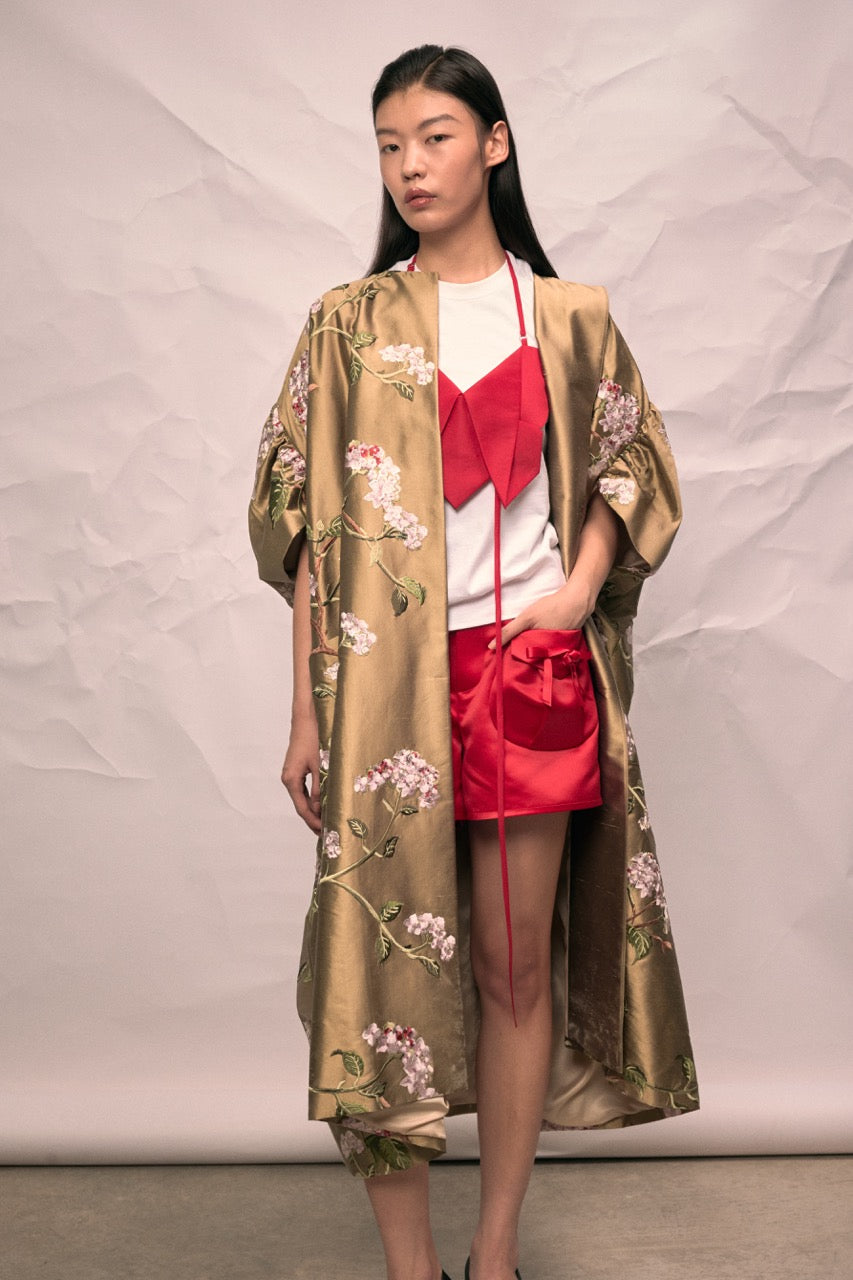 Beige Floral Sleeves Robe