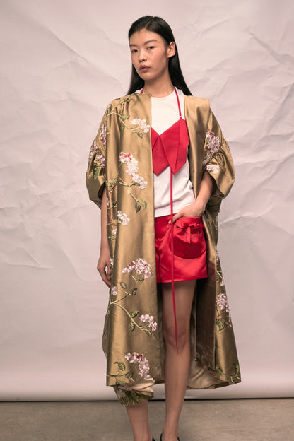 Beige Floral Sleeves Robe