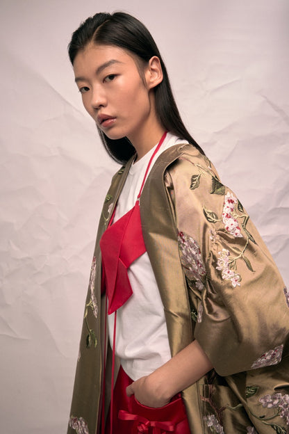 Beige Floral Sleeves Robe