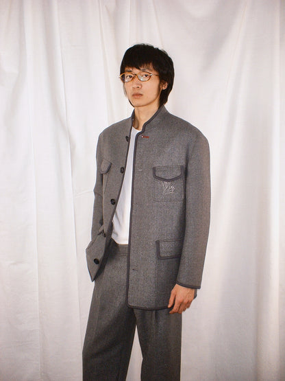 Grey Piping mandarin collar jacket