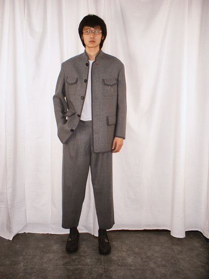 Grey Piping mandarin collar jacket