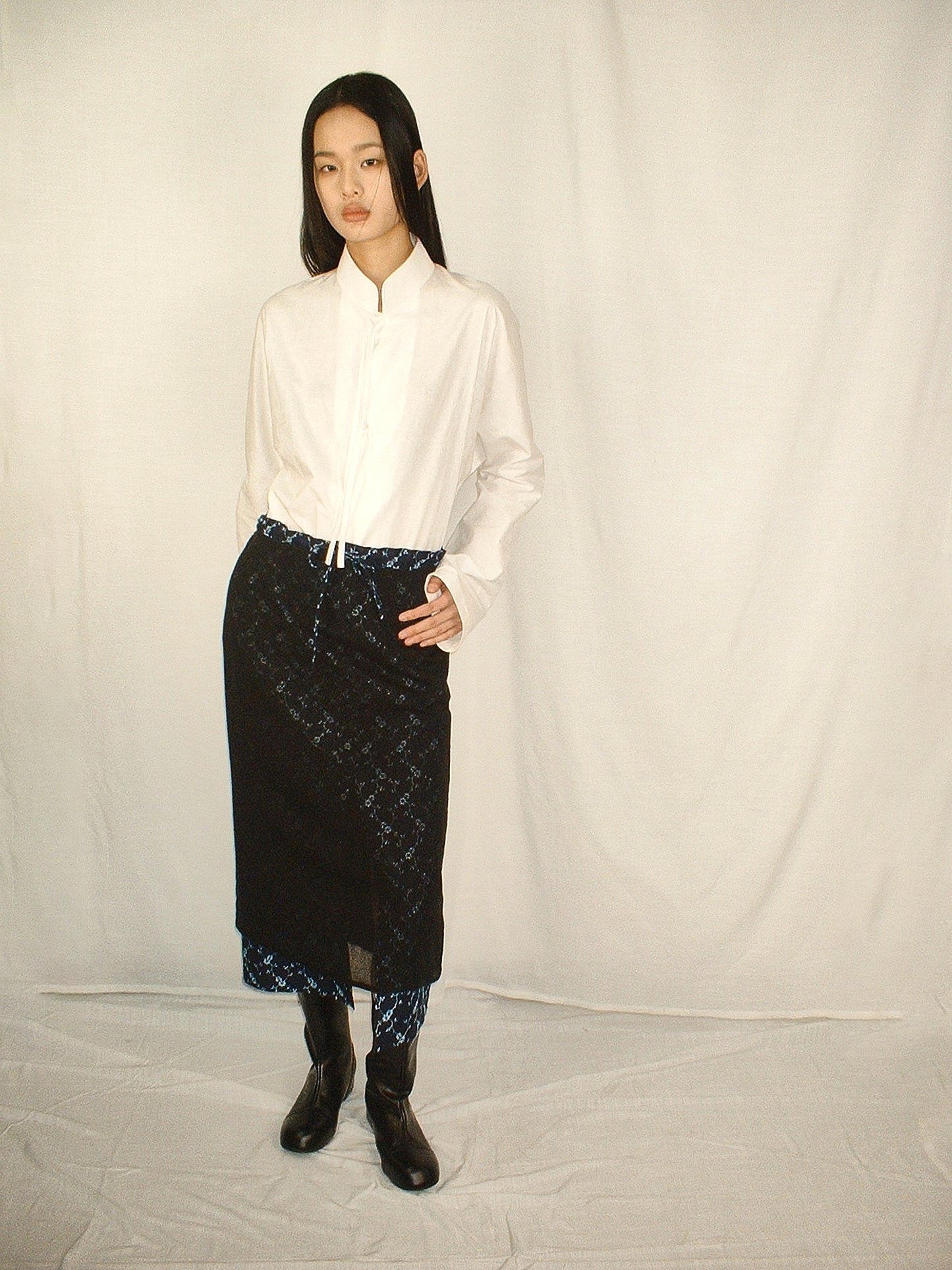 White stand collar shirt