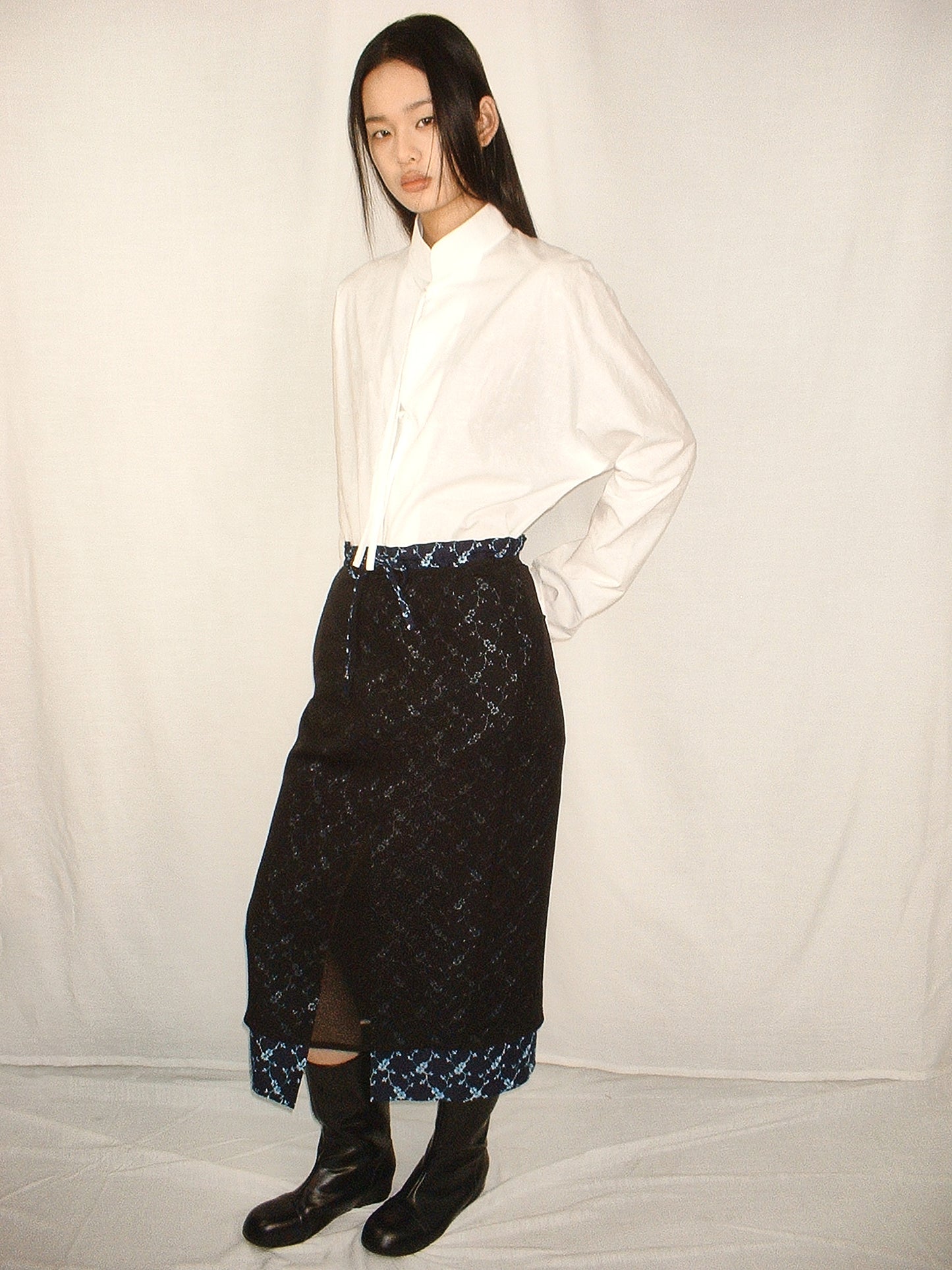 White stand collar shirt