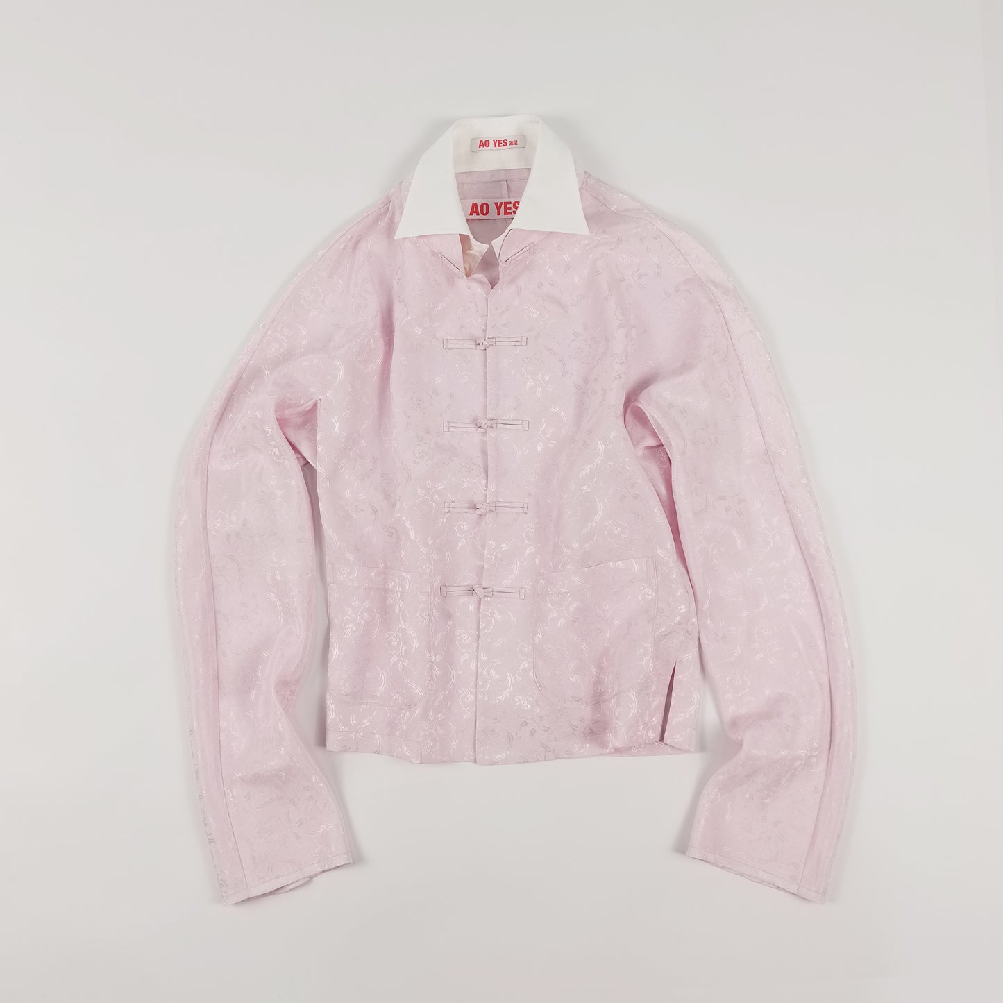 Light Pink Double Collar Chinese Frogs Jaquard Shirt