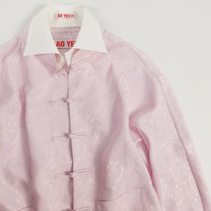 Light Pink Double Collar Chinese Frogs Jaquard Shirt