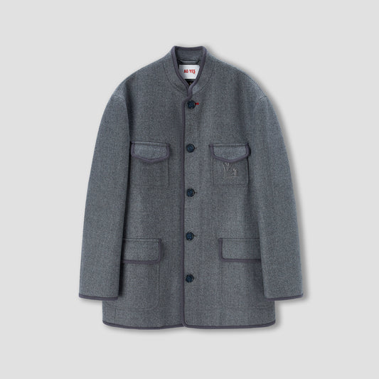 Grey Piping mandarin collar jacket