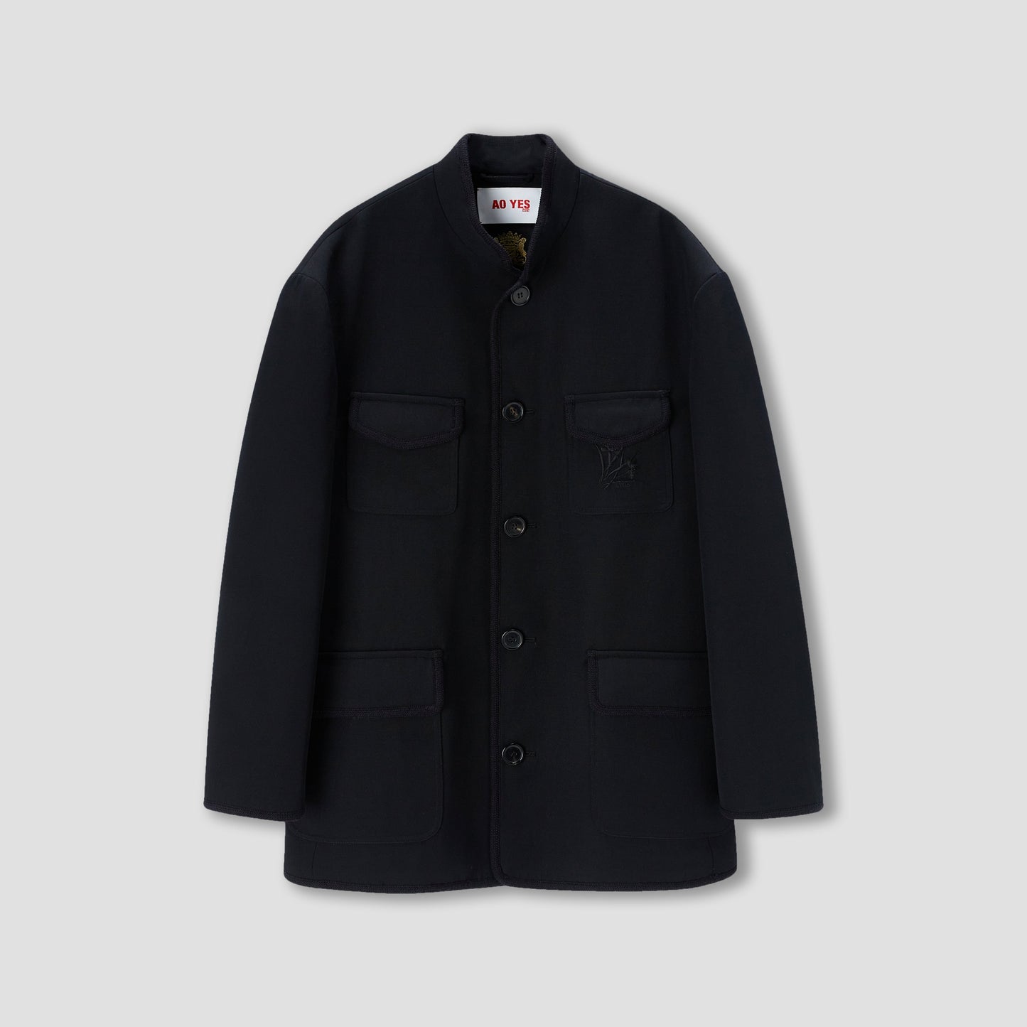 Black Piping mandarin collar jacket