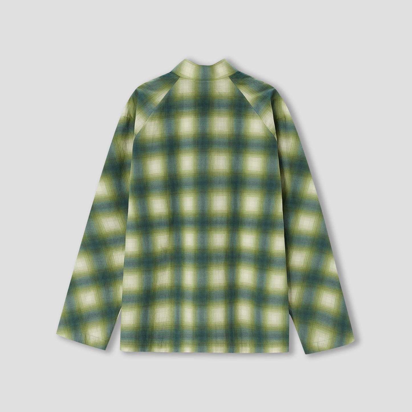 Green check stand collar printed shirt