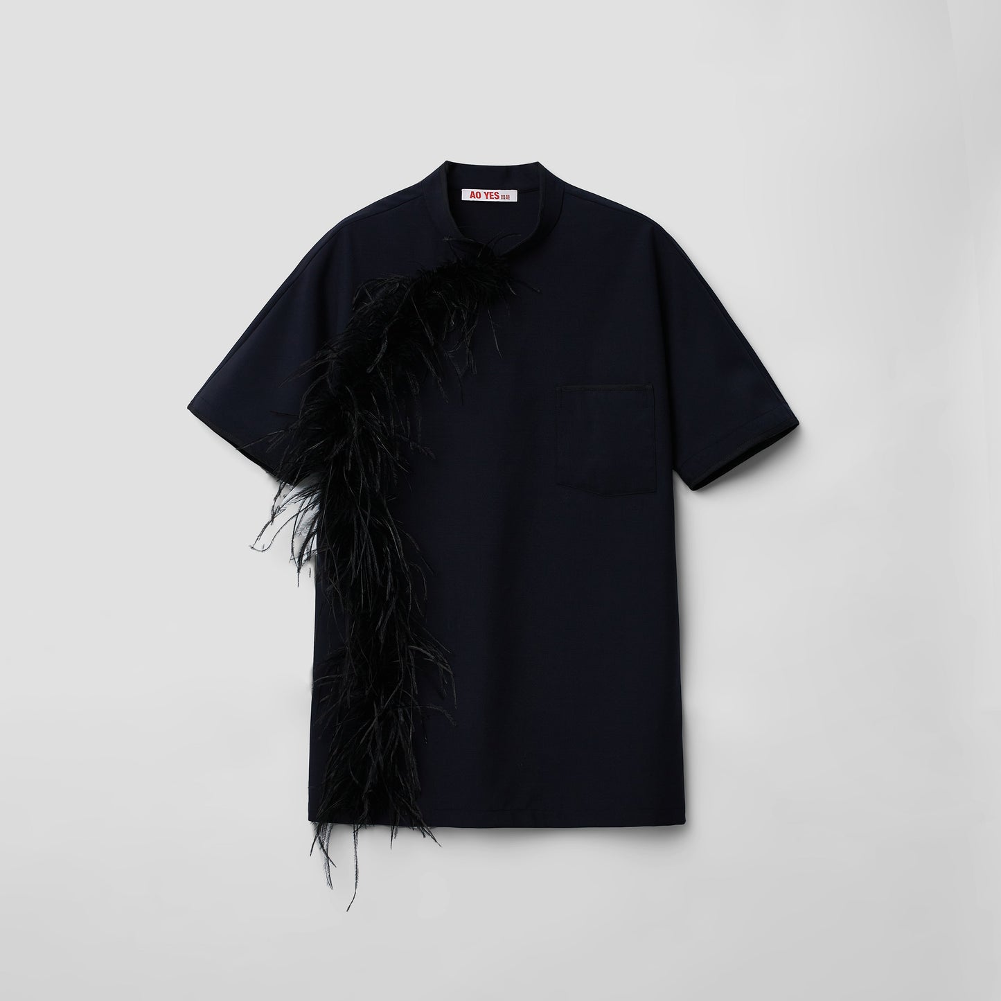 Navy Feather Qipao shirt