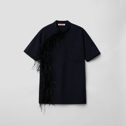 Navy Feather Qipao shirt