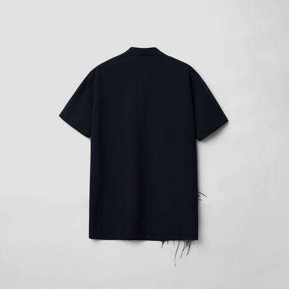 Navy Feather Qipao shirt