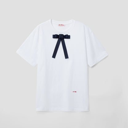 White Pankou ribbon tie T-shirt