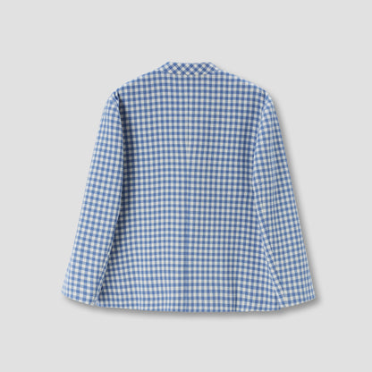 Gingam Check Stand Collar Ribbon Tie Jacket