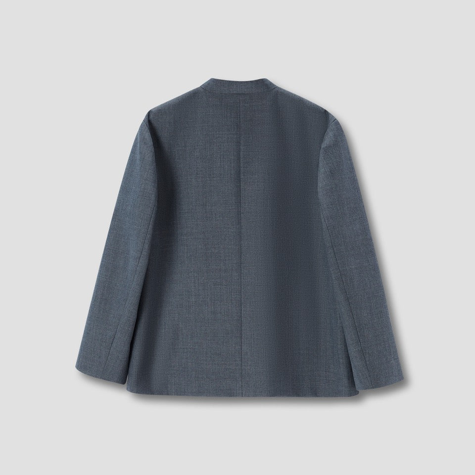 Grey Stand Collar Ribbon Tie Jacket