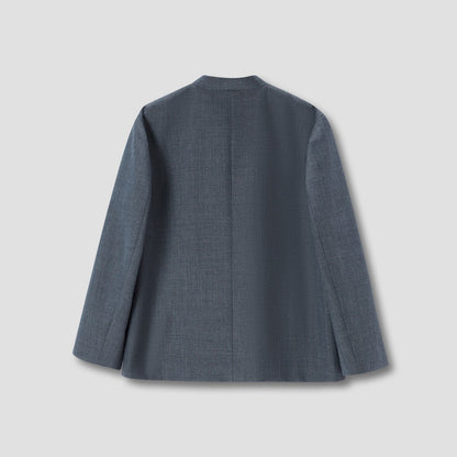 Grey Stand Collar Ribbon Tie Jacket