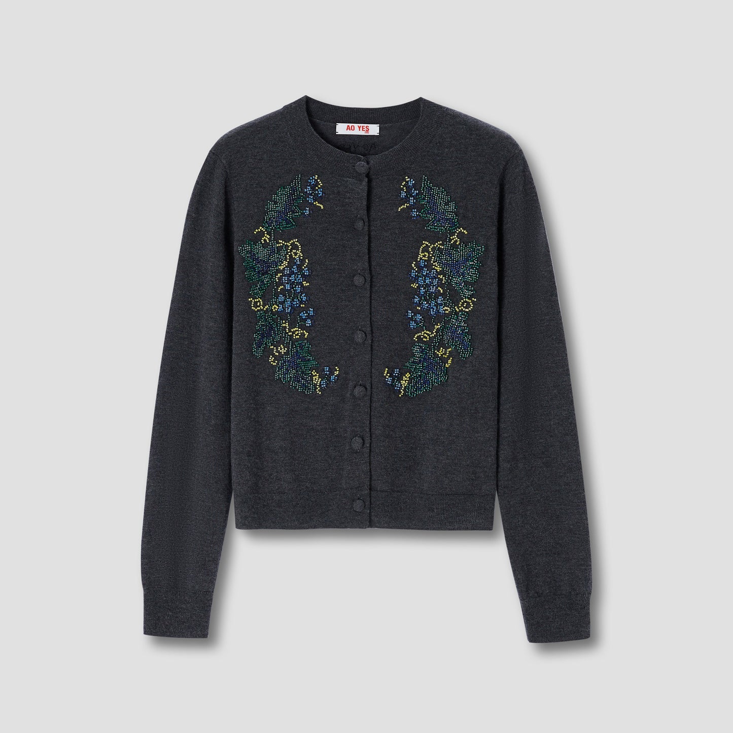 Grey Beads Embroidery Knit Cardigan