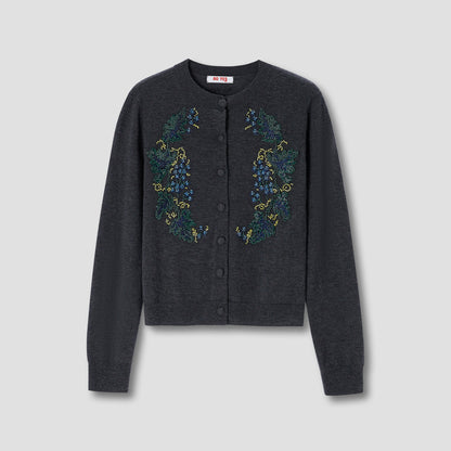 Grey Beads Embroidery Knit Cardigan