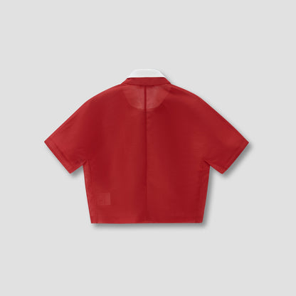 Red Double Collar Cropped Blouse