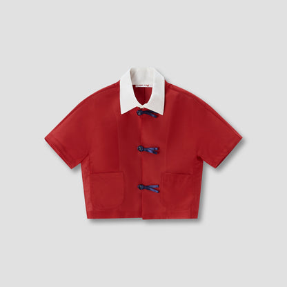 Red Double Collar Cropped Blouse