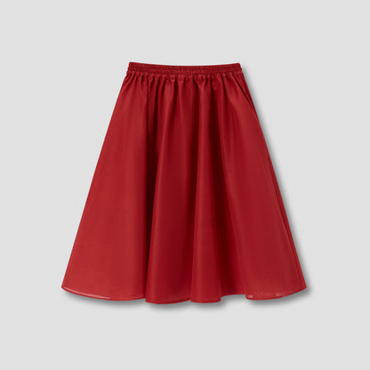 Red Elastic Waistband Flared Skirt