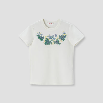 White Beads Embroidery T-shirt