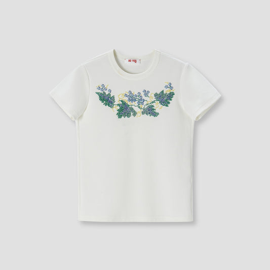 White Beads Embroidery T-shirt