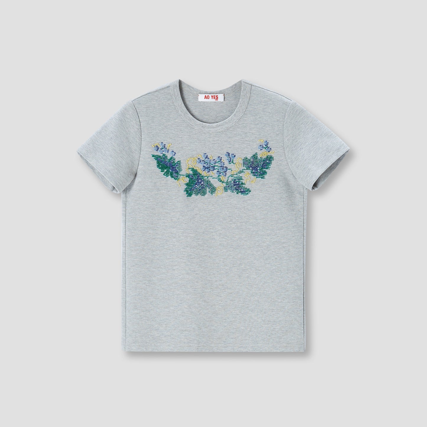 Grey Beads Embroidery T-shirt