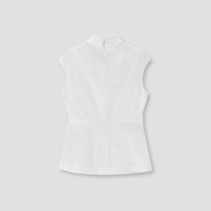 White Butterfly Collar Sleeveless Top