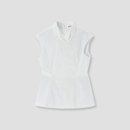 White Butterfly Collar Sleeveless Top