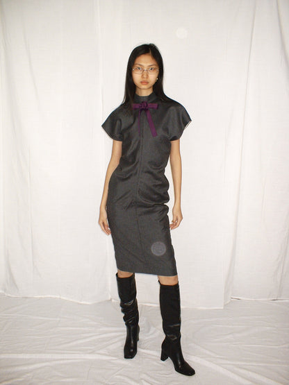 Grey Ribbon tie bias cut dress