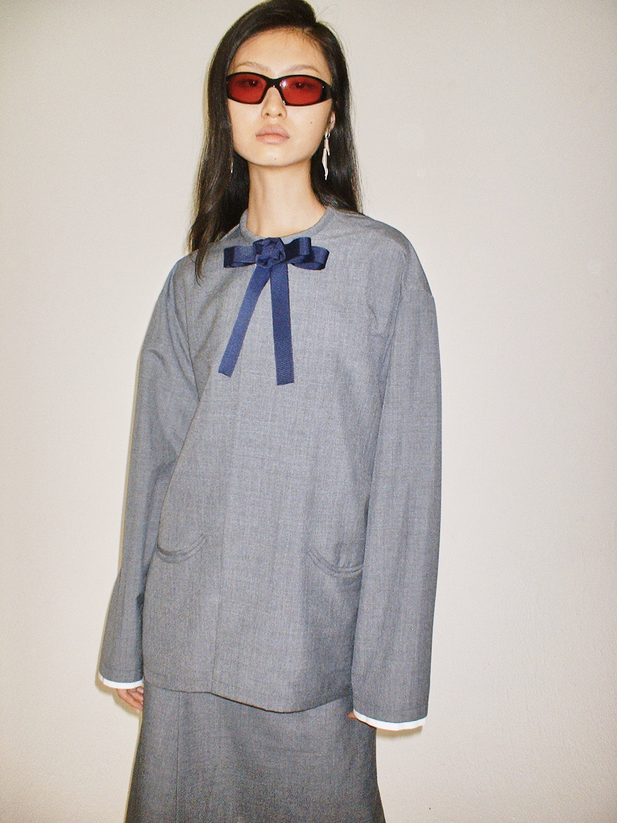 Grey Round collar jacket
