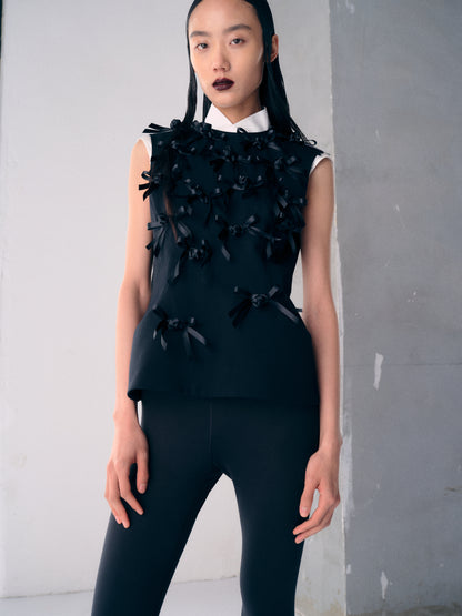 【FW25 Pre-order】Black Ribbon tie Thurman top