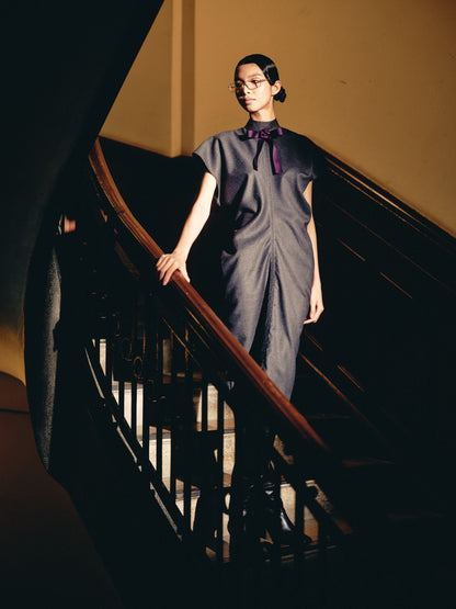 Grey Ribbon tie bias cut dress