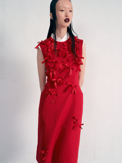 Red Ribbon tie Thurman midi dress